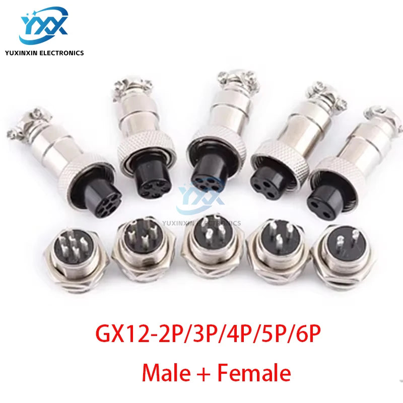 1 Set GX12 Aviation Connector Plug Socket M12 Cable Connector 2/3/4/5/6/7 Pin Male Female Panel Mount