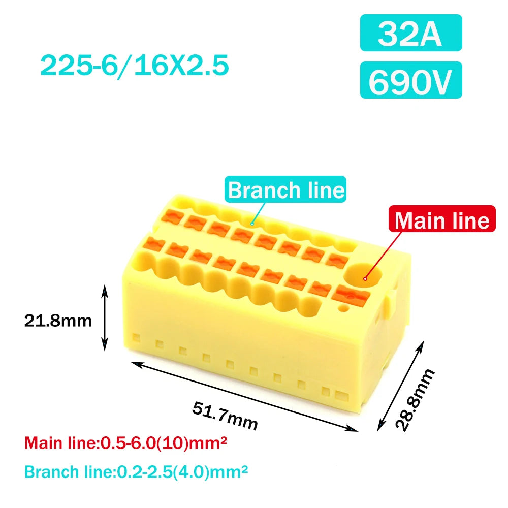 Wire Electrical Connectors PTFIX 2.5mm Wire Merging And Branching Device Push-in Terminal Block Connector Mount On Din Rail