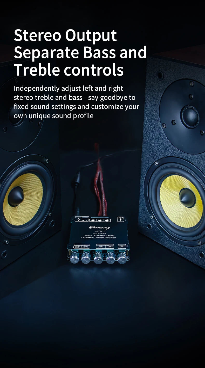 YS-TB21H TPA3116 Bluetooth 5.1 Audio Amplifier Board 2.1 Channel 50Wx2+100W Subwoofer APP Control HiFi Stereo Power Amp