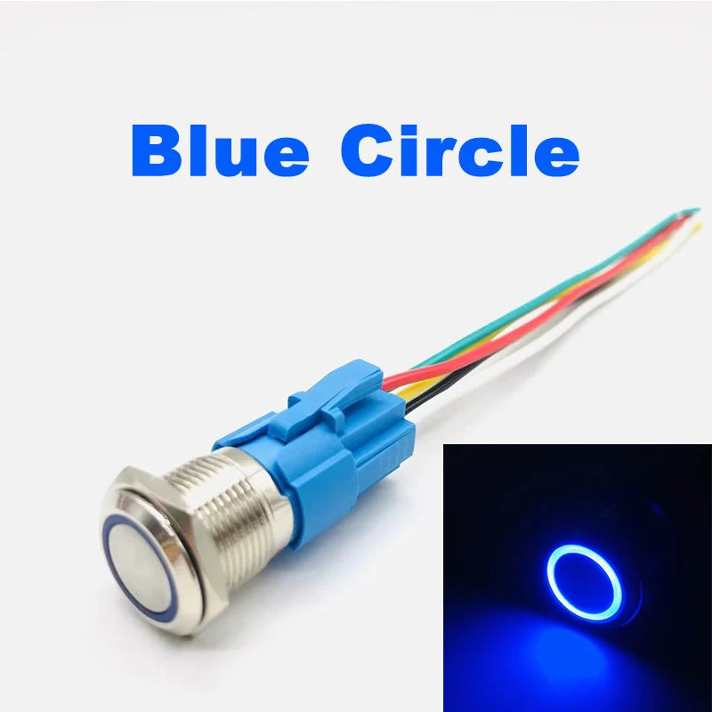 12 16 19 22mm waterproof metal button switch with connector LED lamp instant lock automotive engine power switch 6V 12V 24V 220V