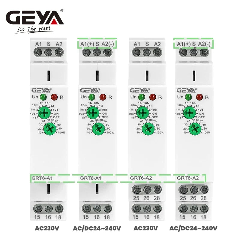 GEYA Delay Time Relay Electronic Type 10A AC230V OR AC/DC24V-240V Time Relay 24V 220V GRT6-A/B