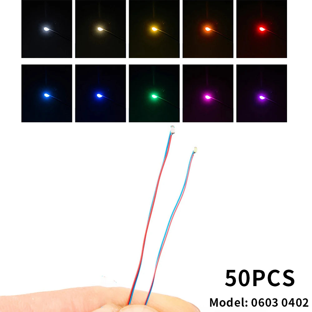 50pcs/bag 0402 0603 0805 1206 SMD Lamp Wired Micro Litz Led Pre-Soldered Chip Wired 30cm 3V DIY Railway Models Scenes Toy Light