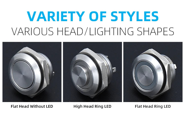 12mm 16mm 19mm 22mm Ultra-short Style Microtravel Stainless Steel Push Button Switch Led Lamp Self-reset/Momentary Normal Open