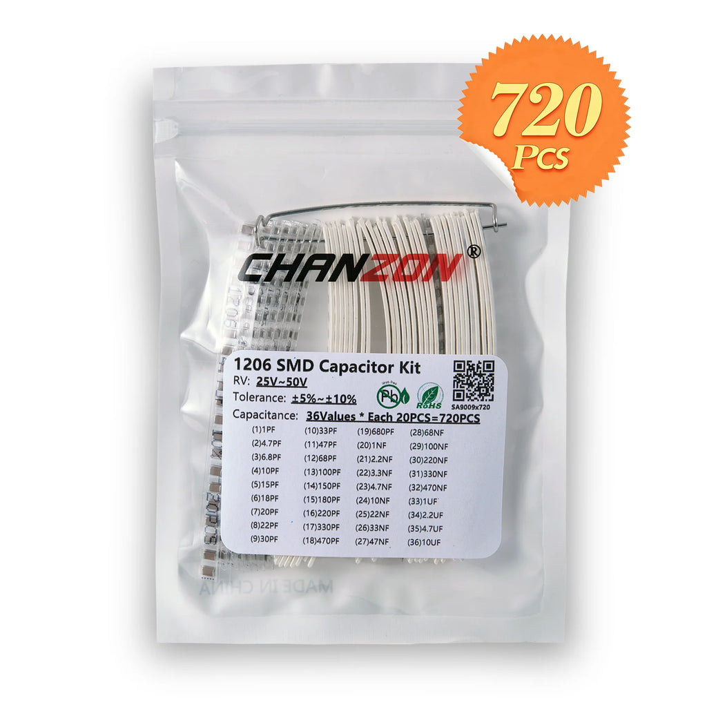 1PF-22UF New MLCC SMD Capacitor Assorted Kit 0402 0603 0805 1206 Assorted Kits Capacity Chip Chanzon Capacity package
