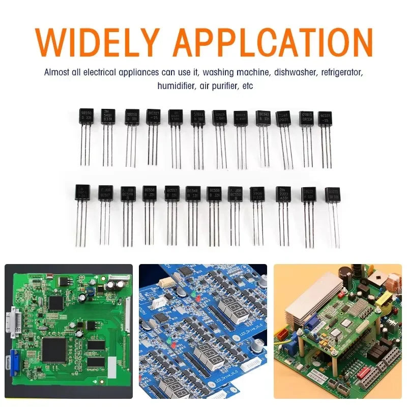 50-900PCS Transistors Kit PNP NPN A1015 S8050 S8550 S9012 C1815 MJE13001 2N3904 2N3906 BC327 BC337 BC517 BC547 BC548 BC549 BC558