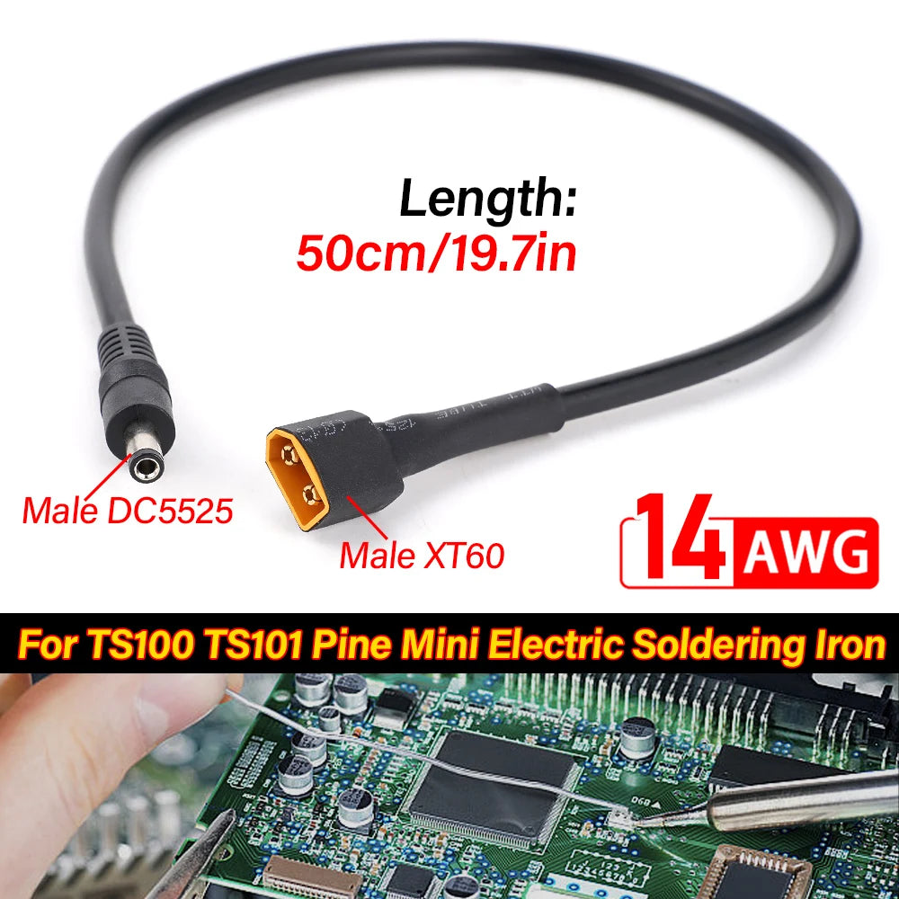 XT60 Male Bullet Connector to Male DC5525 Power Adapter Cable Cord For TS100 TS101 Pine Electric Soldering Iron Battery Charging