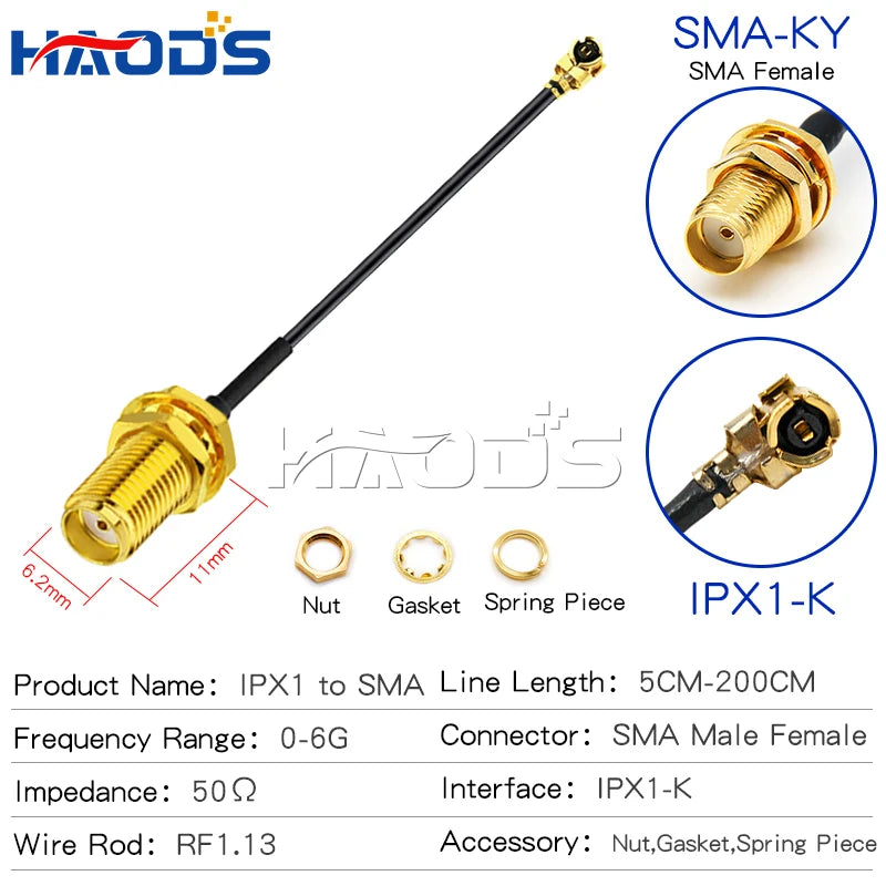 5PCS IPX to SMA Connector Cable SMA Male to uFL/u.FL/IPX to SMA Female RF1.13 RF Coaxial WIFI Antenna Pigtail Extension Cable