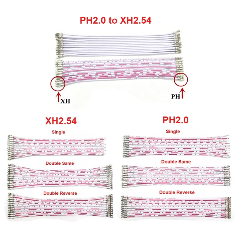 10pcs PH2.0/XH2.54/PH2.0 to XH2.54 12P Flat Convert Adapter Cable 10/20/30cm Without Shell Plug Wire with Terminal Pre-crimped