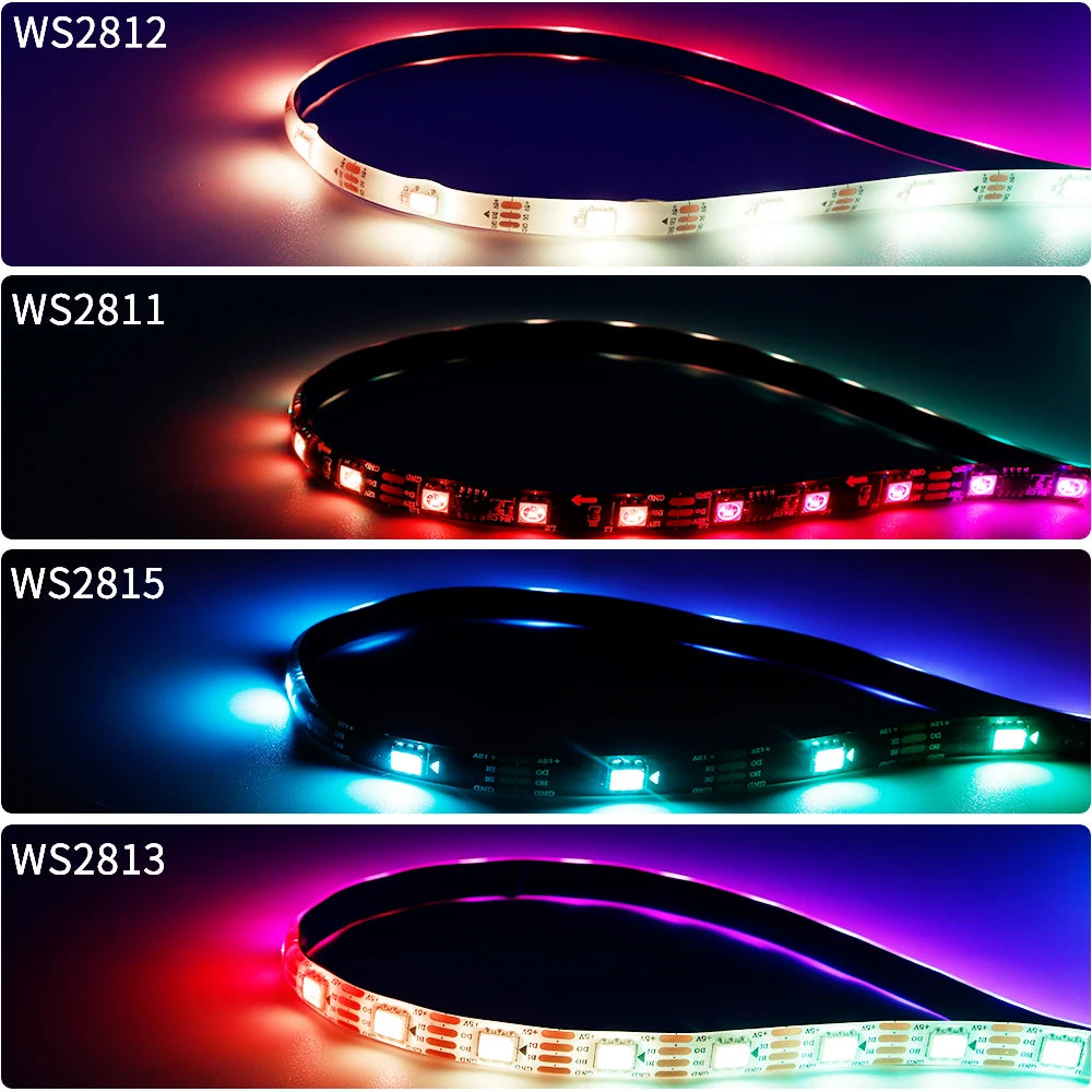 WS2811 WS2812B WS2813 WS2815 30/60/144Pixels/Leds/m 5050 RGBIC Smart LED Strip WS2812 Individually Addressable IC Light DC5V/12V
