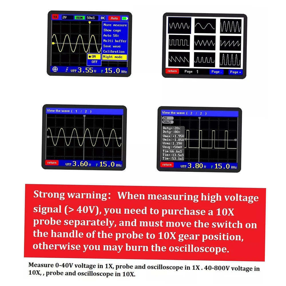 DSO PRO Handheld Digital Oscilloscope Portable Palm Size Oscillograph 5M Bandwidth 20MS/s Sampling Rate with P6100 BNC Probe
