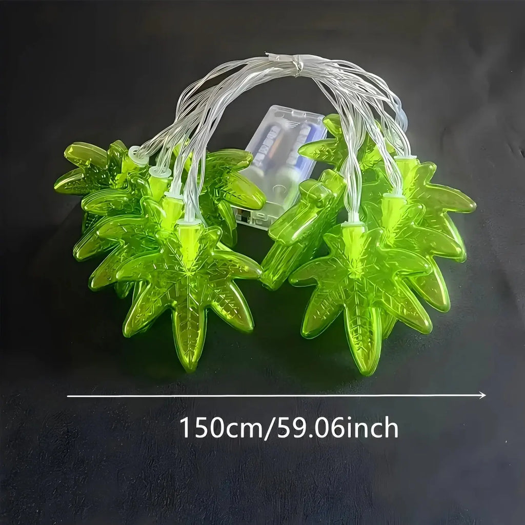 1PC Green Maple Leaf LED String Light,Battery-Powered Fairy Light,Decorative Lighting For Indoor/Outdoor Camping,Fence,Yard,Lawn