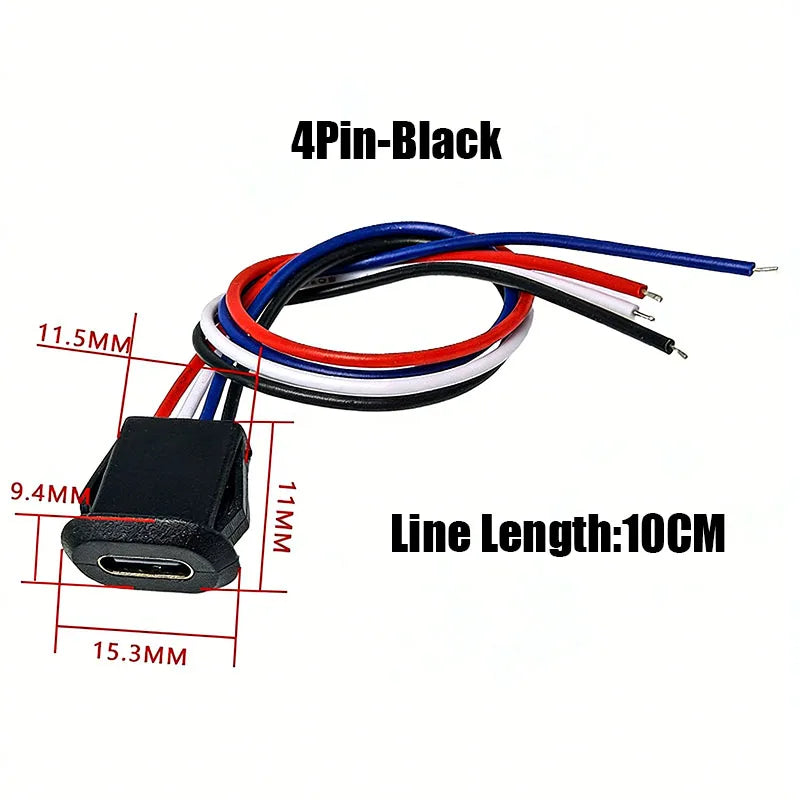 1/5PCS 2Pin 4Pin USB Type C Connector Jack Female With Card Buckle 3A High Current Charging Jack Port USB-C Charger Plug Socket