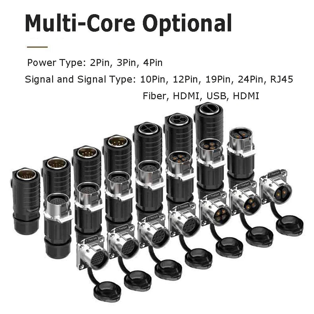 EW-LP24 Solderless Power Aviation Connector Waterproof Adapter Screw Lock Charger M24 2 3 4 5 Pin Male Plug Female Socket IP68