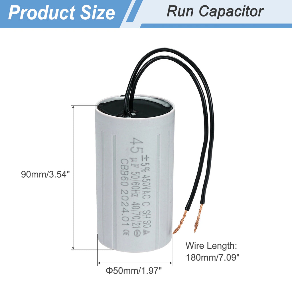 1/2/3Set CBB60 6-60uF Running Capacitors AC 450V 2 Wires 50/60Hz Cylinder for Water Pumps Washing Machines Motor Start