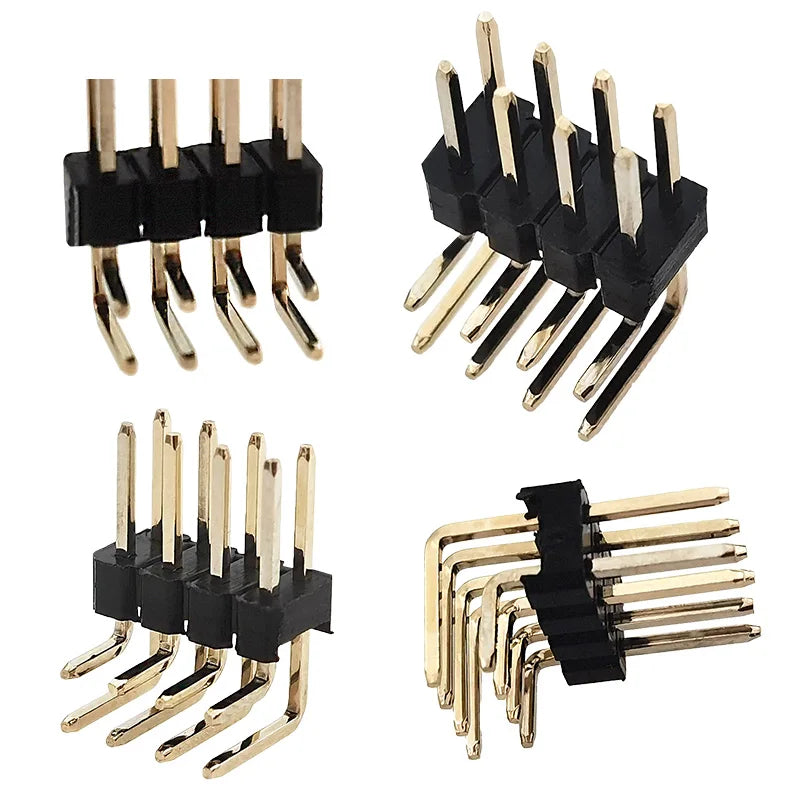 2.54mm Right Angle 2*3/4/5/6/8/10/40P Double Row R1 B6mm 0.1" Gold High Temp Reflow Male Brass Pin Header Strip PCB RA Connector