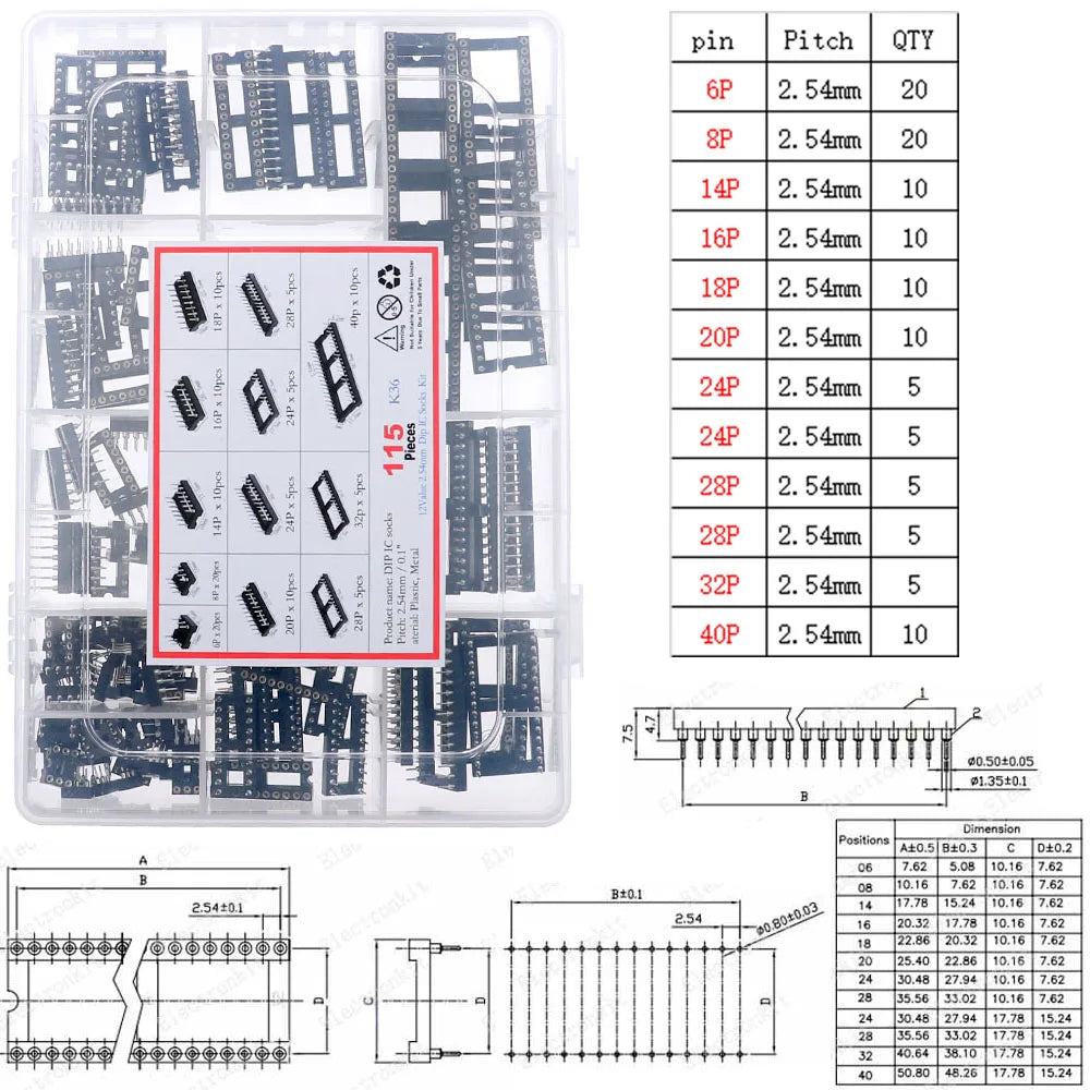 IC Integrated Circuit Chip Assortment Kit IC Sockets set 4000 4500 74HC 74LS Common CMOS Logic IC Series