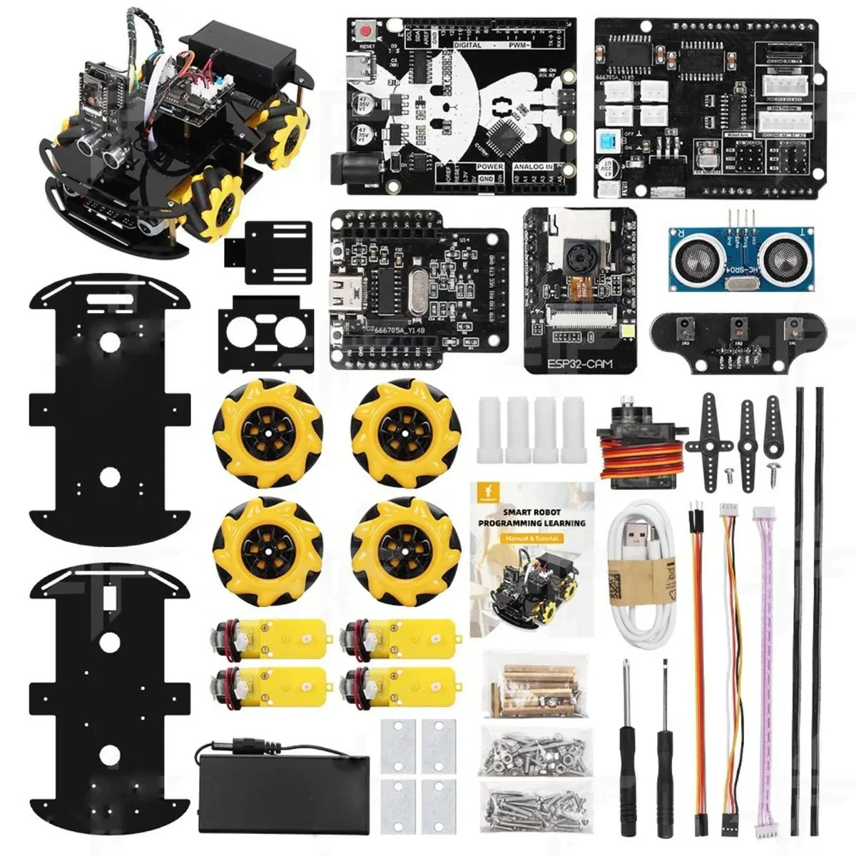 ESP32 CAM WiFi Smart Robot Car Kit with Mecanum Wheels, Ultrasonic Sensor & TT Motors for Programming Education