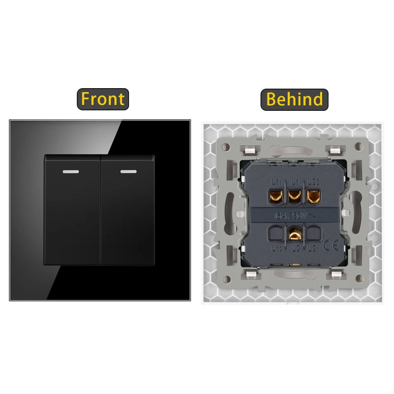 JHJCH - 1 Gang 1/2 Way Stair Switch, Tempered Glass Panel, Rocker Light Switch, On / Off Switch, Toggle Wall Switch