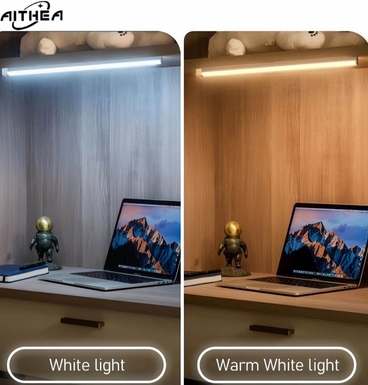AITHEA Motion Sensor LED Cabinet Light USB Rechargeable Wireless Strip Lamp for Closet Wardrobe Kitchen Staircase Bedroom