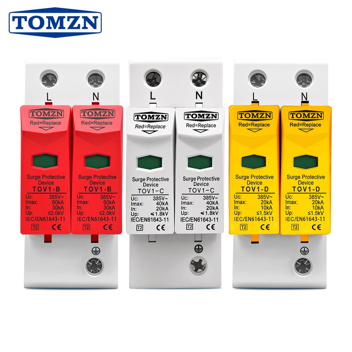 TOMZN AC SPD 2P House Surge Protector Protection Protective Low-voltage Arrester Device 10-20kA 20-40kA 30-60kA 275V 385V 420V