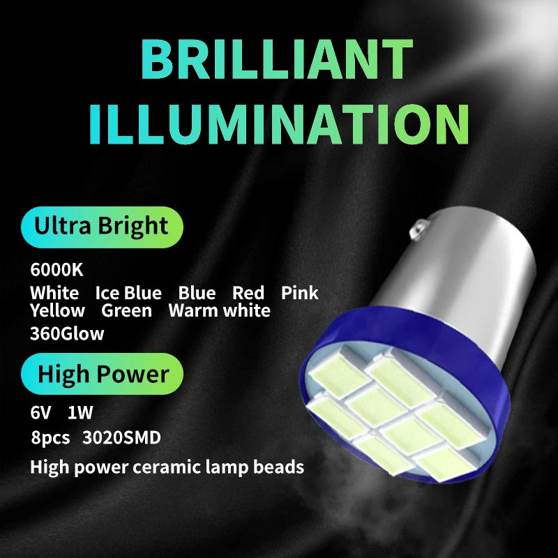 10PCS BA9S 44 47 T11 T4W Bayonet AC 6V 1206 3020 8SMD LED Pinball Machine Light Bulb Lamp  Automobile Bulb