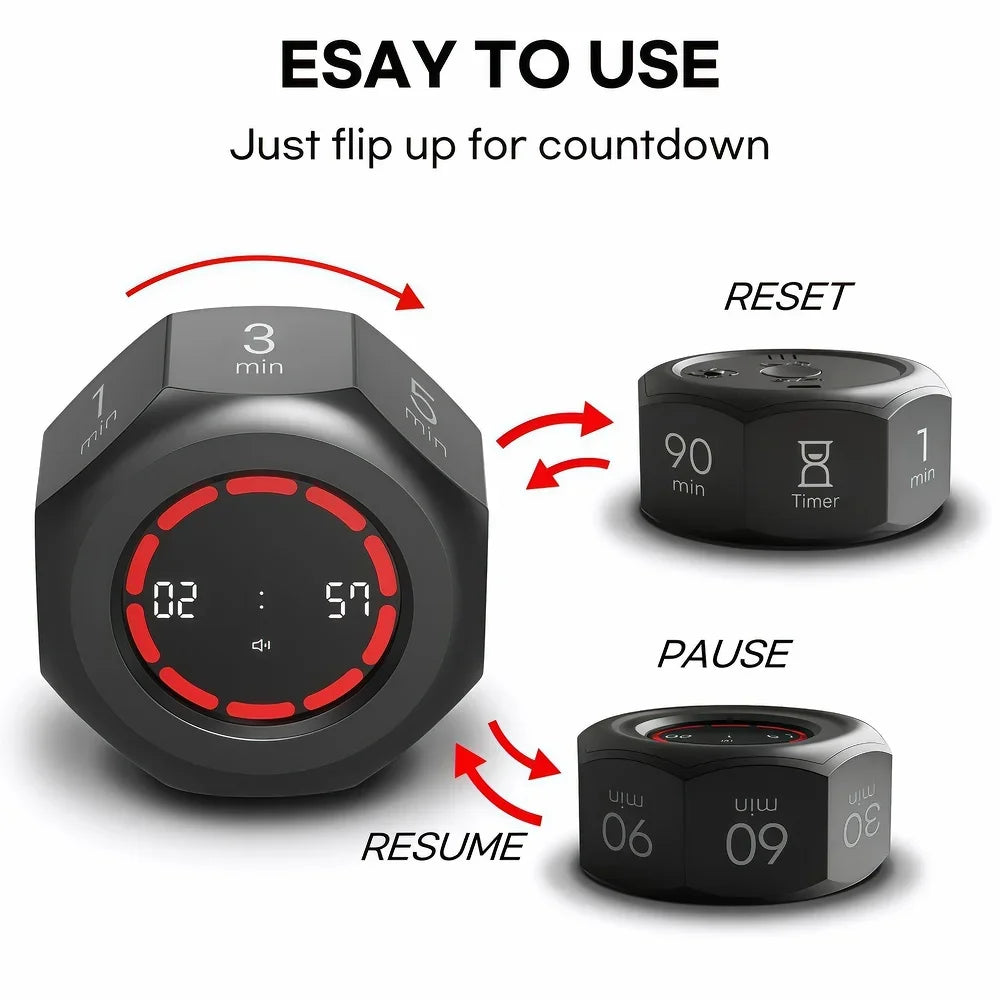 Visual Study Timer for Kids Focus Pomodoro Clock with Gravity Sensor Flip Mute Countdown Tool Homework Exam Time Management Gift