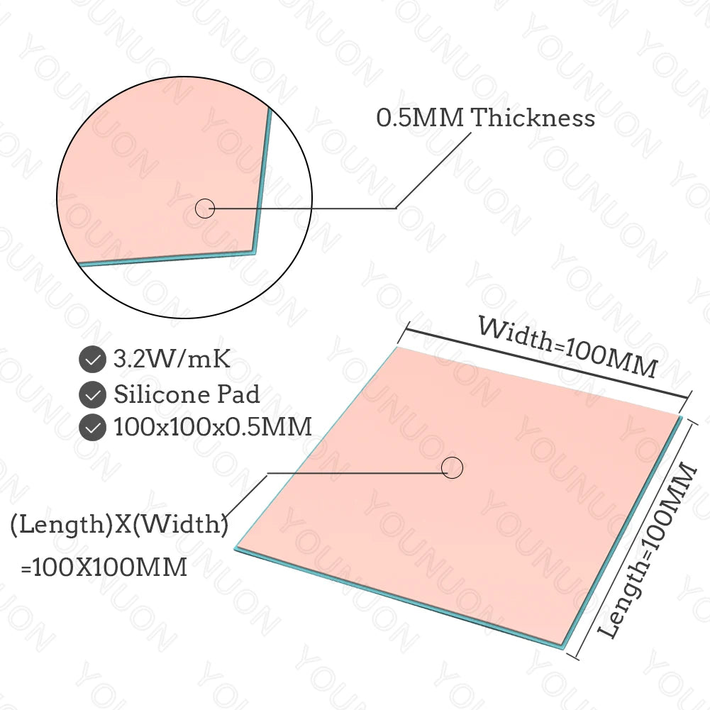 2 Pieces 100x100mm Thermal Pad 0.5mm/1mm/1.5mm/2mm/2.5mm/3mm/4mm/5mm Thickness GPU CPU Heatsink Cooling Conductive Silicone Pad