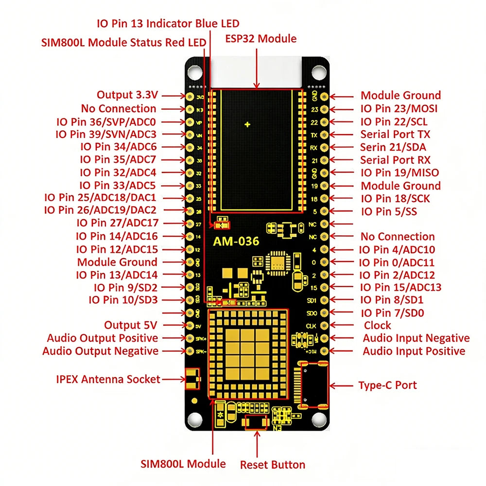 TTGO T-Call V1.4 ESP32 WiFi Bluetooth SIM800L Module Development Board with SIM Card Slot GSM GPRS Antenna IoT Wireless