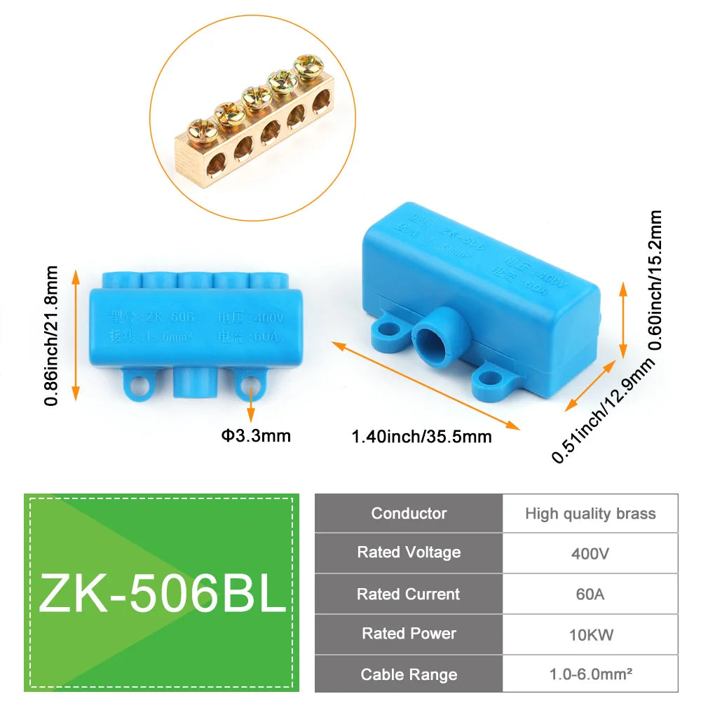DIY GO 5PCS High Power 1 in 2/4 out Splicing Cable Connector 60A/400V 1-6mm2 Wire Connector Screw lock Terminal Block