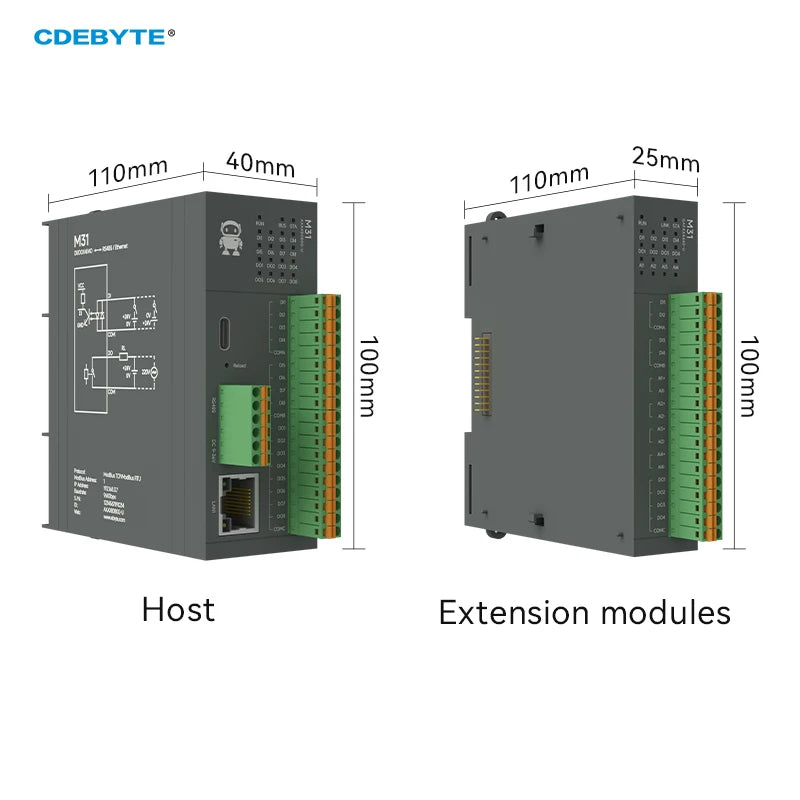 RS485 RJ45 DI/DO/AO/AI Distributed Remote IO Module CDEBYTE M31-U Series Modbus NEW Version Support PNP NPN DIP Free Splicing