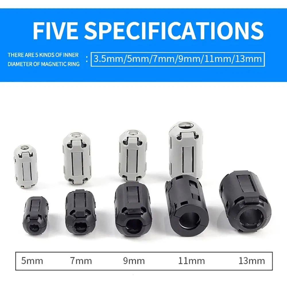 1Pcs EMI RFI Choke Clip Degaussing Filter Ferrite Core Snap-on Anti-interference Magnetic Ring 3.5/5/7/9/13/15mm Removable