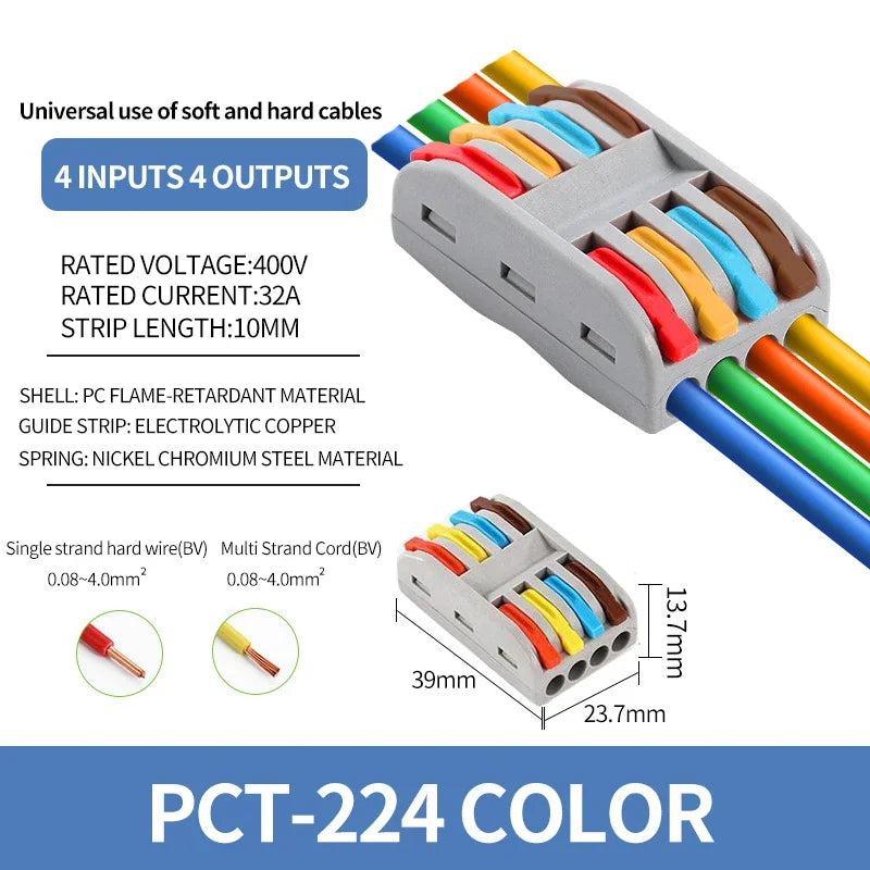 10/100Pcs Lever Wire Connectors, Compact Splicing Wire Connector, 2 3 5 Way Electrical Connectors, for Quick Connect 28-12 AWG