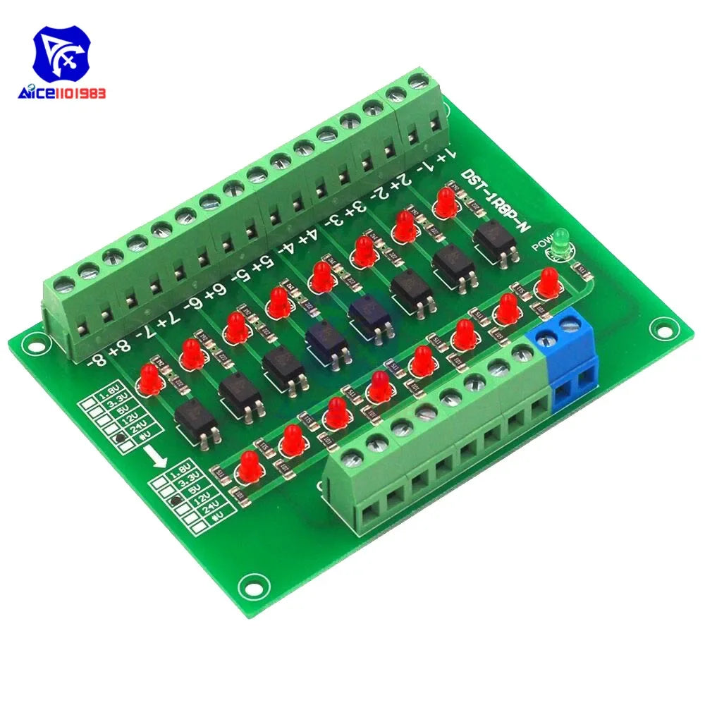 diymore DST-1R8P-N 8 Channel Optocoupler 24V to 5V Isolation Module PLC Signal Level Voltage Conversion Board for Arduino