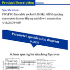 10pcs 4P 5P 6P 8P 10P 12P 14P 16P 20P 22P 24P 30P 34P 0.5mm/1mm Pitch Under Clamshell Socket FPC FFC Flat Cable Connector