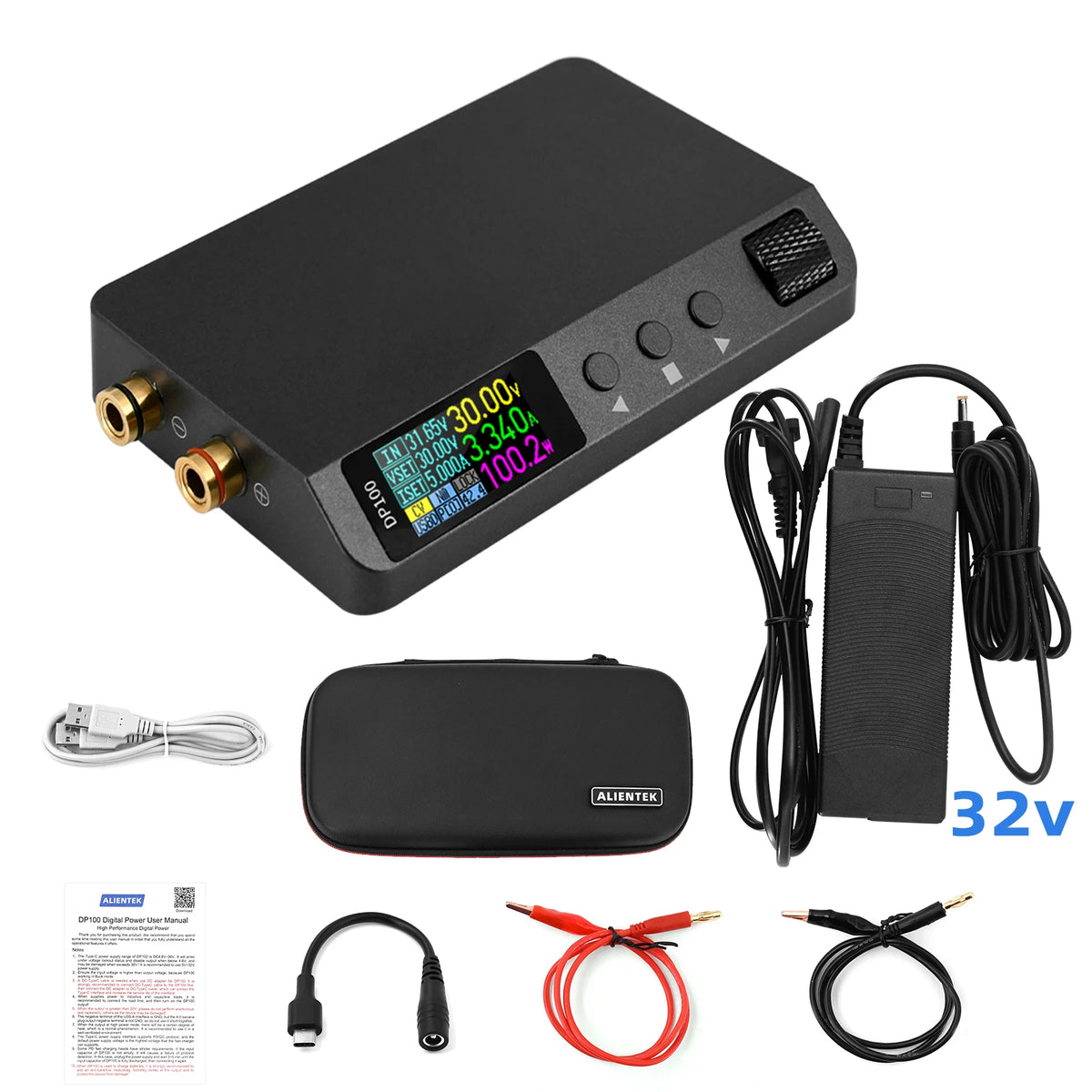ALIENTEK DP100 DC Power Supply Adjustable 30V 5A Laboratory Bench Power Supply Portable Regulator Switching Digital Power Supply