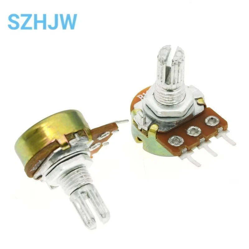 100pcs WH148 Linear Potentiometer B1K B2K B5K B10K B20K B50K B100K B250K B500K B1M 15mm Shaft With Nuts Washers 3pin