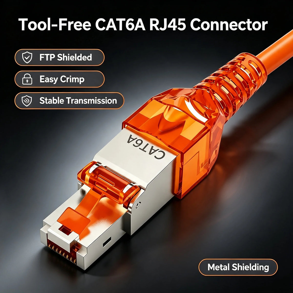 SUMMITEK CAT8 Cat7 CAT6A Tool-Free Connector RJ45 Termination Plug SFTP Zinc Alloy Shielded for Ethernet Cables POE