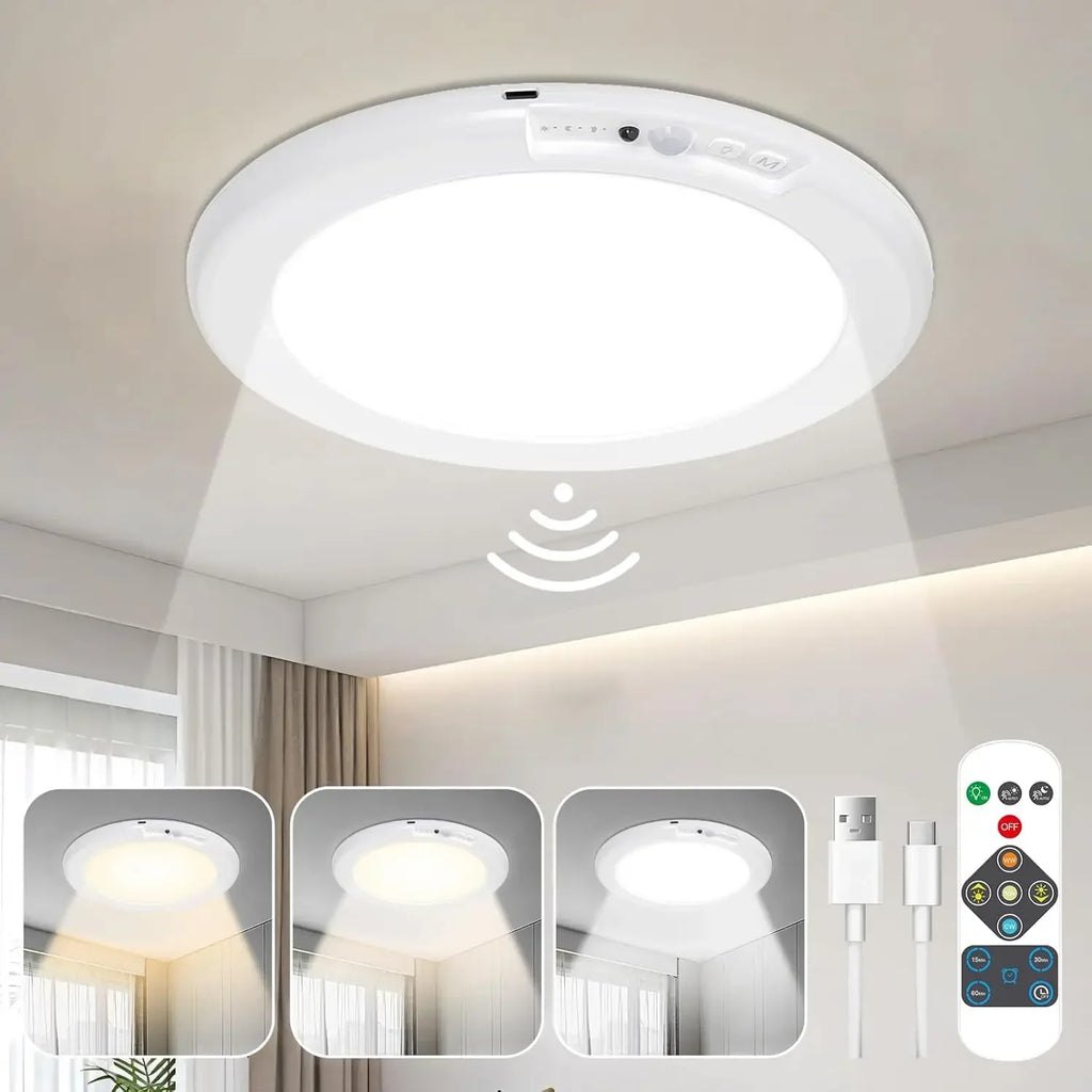 Magnetic Rechargeable Closet Light, Motion Sensor Wall Ceiling Lamp USB-C, Remote Control for Hallway Kitchen Stairs