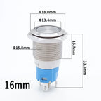 10PCS 16mm 19mm Metal Power Switch Button Flat Round LED Lamp Light Waterproof Latching /Self-reset Button Car Start Switch 12V