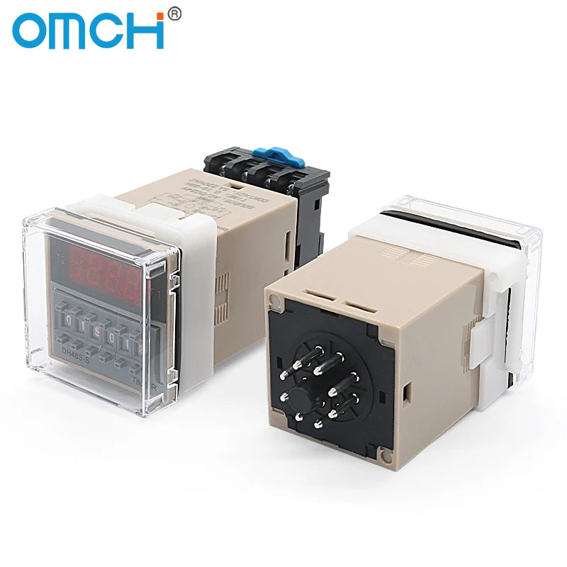 OMCH DH48S-S SPDT Timer Relay with Base DC12V/24V AC110V/220V Models DH48S-1Z/2Z DH48S-11 DH48S-S-2Z for Electrical Engineering