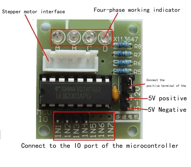 Five-Wire Four-Phase/Stepping Motor Driver Board (ULN2003) Test Board 5V Positive and Negative Drive