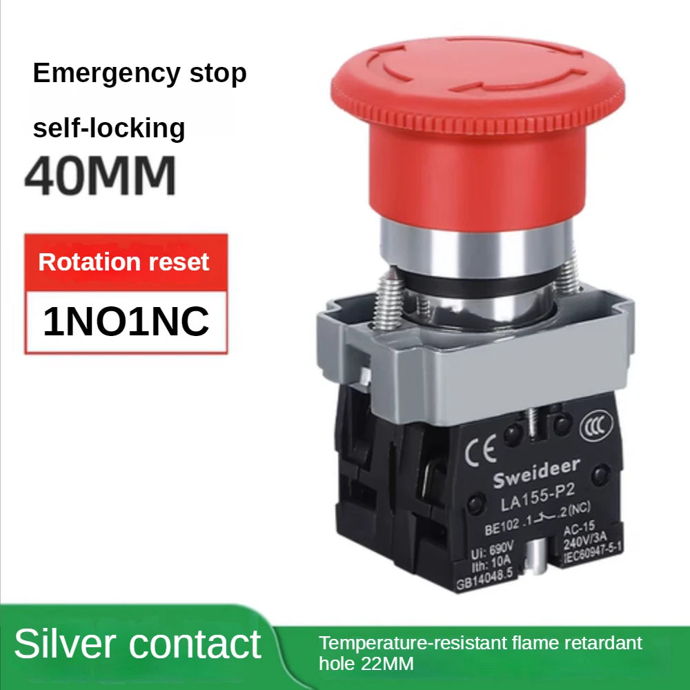 22mm Mushroom Emergency Stop Button Switch XB2-BS542 BS442 BS642 BS142 10A Key Emergency Stop Power Button Switch Starter Switch