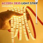 AC 220V LED Strip Waterproof 240Leds/M 3000K 4000K 6000K Home Decor Self Adhesive Tape Chain Light Flexible Ribbon Strip