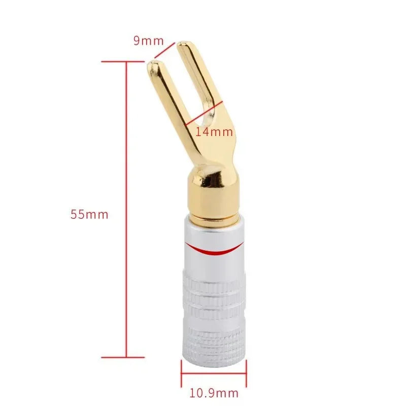Gold Plated Y U Shape Banana Plug Audio Speaker Plugs Screw Fork Spade Cable Wire Connector