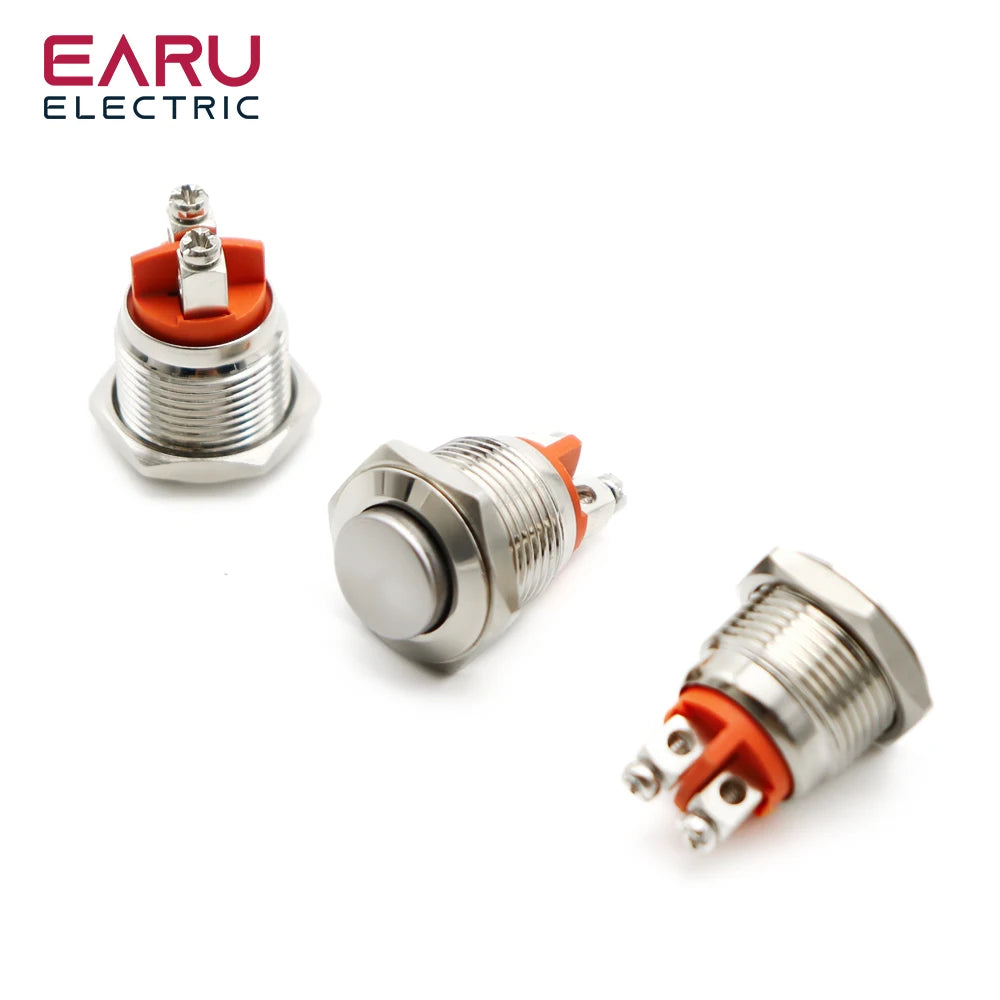16/19mm 1NO 1NC Flat Head Waterproof Momentary Reset Metal Push Button Switch Screw Terminal Car Engine Doorbell PC Power Switch