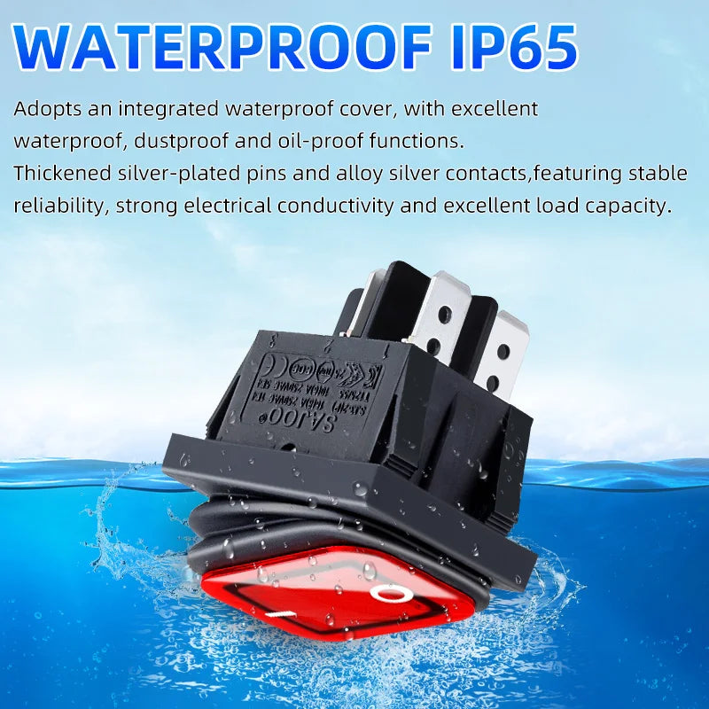 SAJOO Waterproof Rocker Switch KCD4 4Pin/6Pin DPDT With LED Lights Vehicle Boat Power Switch ON OFF 12V 24V 220V Size 22*30mm