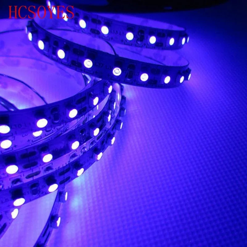 5M 3528 UV 120pcs/m Non-Warterproof White PCB Ultraviolet led strip,395nm 3528 SMD Purple 600 LED Flex Strip Light,DC12V