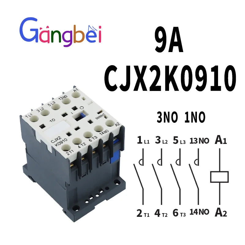 Mini AC Contactor, CJX2-K0910, K0901, K1210, K1201, K1610, 3main 1NO/3main 1NC Coil Voltage,230V, 50Hz,60Hz,9A,12A,16A 110V,24V