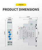 TY09-M1 M2 Cyclic Delay Timer Relay Switch SPDT 220V 16A AC/DC12V-240V 50/60Hz 0.1s-100 Days 2SPDT Din Rail