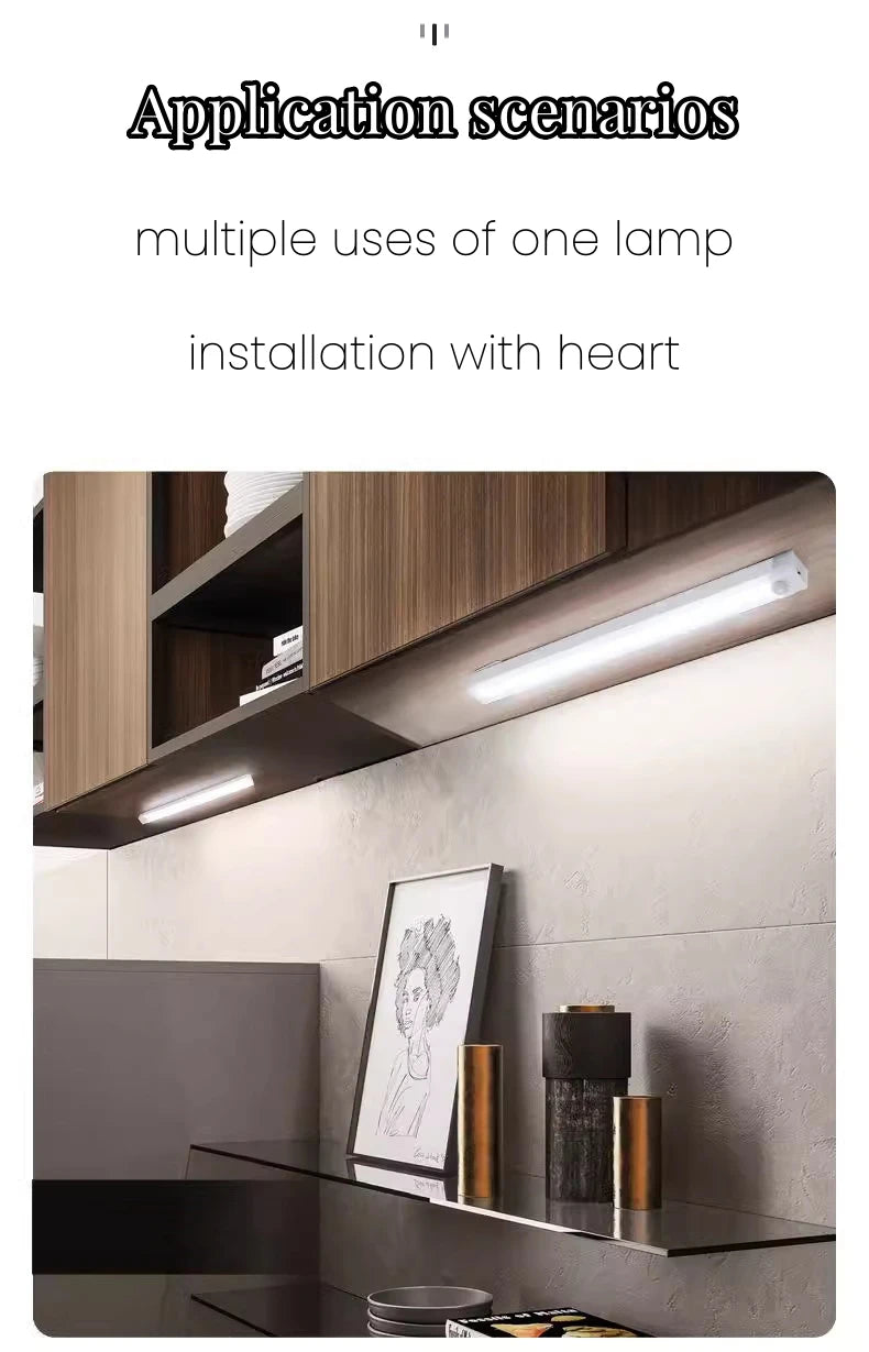 Motion Sensor Bar Light Type C Rechargeable Light LED Magnetic Attraction Night Light for Kitchen Bedside Wardrobe Bookcase